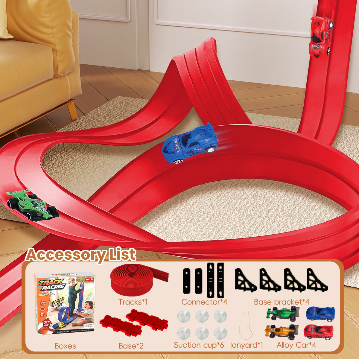 Flex Tracks for Kids,Rolls Up Portable Racetrack for Ages 3 & Up, Birthday Christmas Gifts for Kids