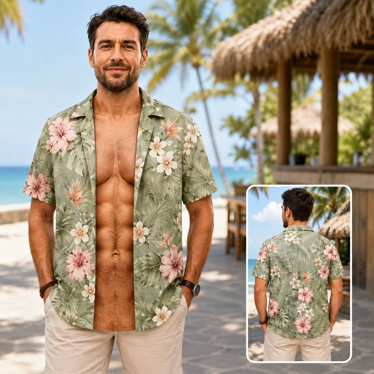 🌴3D Fake Open Hawaiian Shirt Muscle Illusion T-Shirt