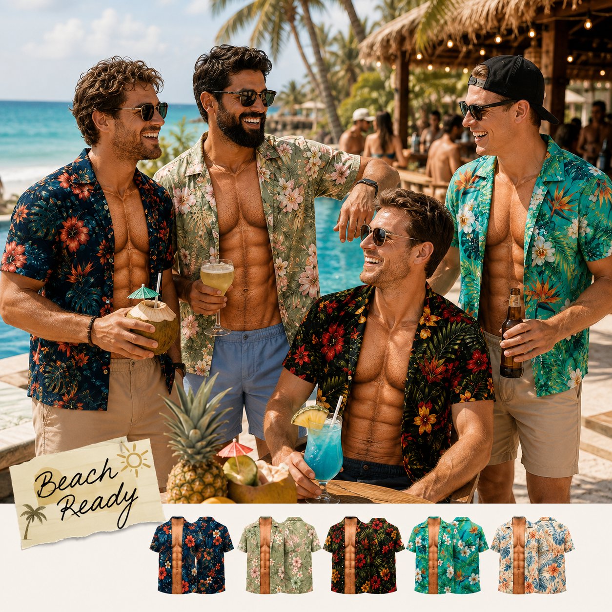 🌴3D Fake Open Hawaiian Shirt Muscle Illusion T-Shirt