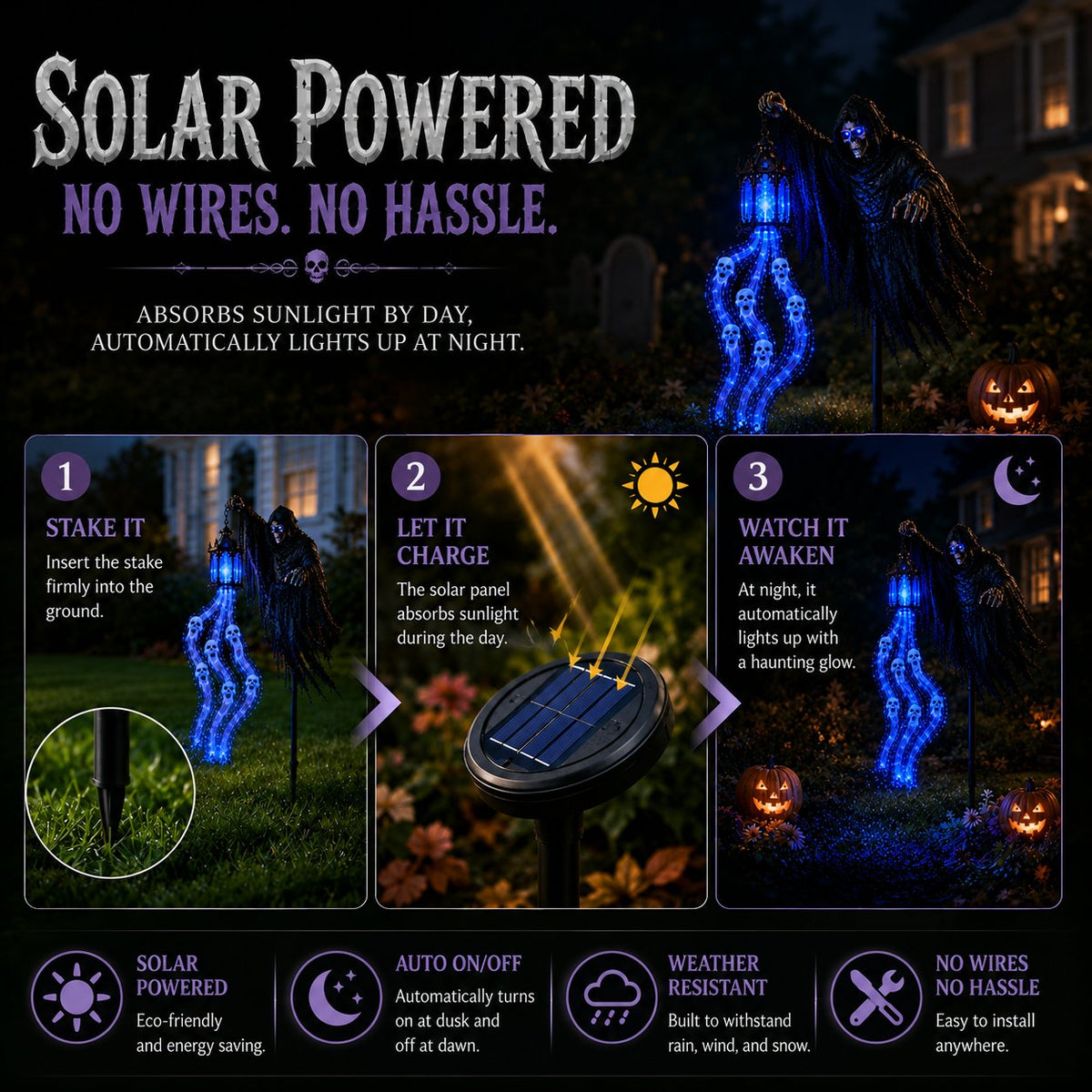 🎁Heute 50 % Rabatt🎁💀Animierte „Soul Harvester“-Gartenleuchte für Halloween