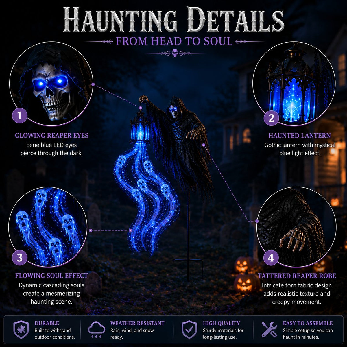 🎁Heute 50 % Rabatt🎁💀Animierte „Soul Harvester“-Gartenleuchte für Halloween