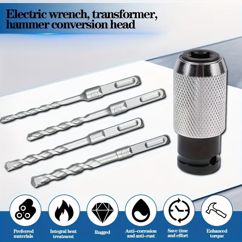 🔥Rotary Hammer Adapter with Impact Drill Bits Set