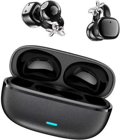 🎧2026 New Clip-On Open-Ear Headphones – Wireless Bluetooth Earbuds with AI Noise Cancelling, Rhinestone Decor & Water Resistant
