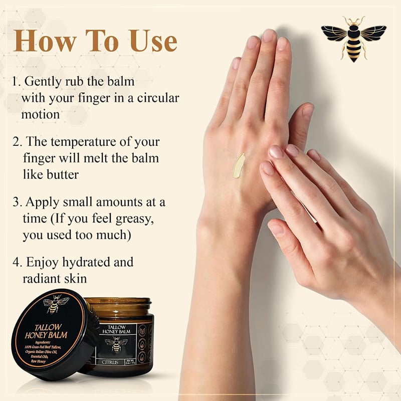 Organic Grass-Fed Beef Tallow Balm With Raw Honey