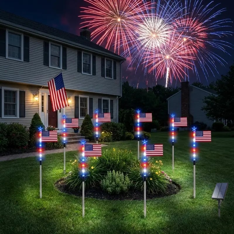 ✨Last Day: 49% OFF🔥8 Solar American Flag Pathway Lights – Red, White & Blue Yard Glow for 250th Independence Celebration 🇺🇸