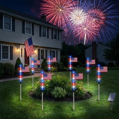 ✨Last Day: 49% OFF🔥8 Solar American Flag Pathway Lights – Red, White & Blue Yard Glow for 250th Independence Celebration 🇺🇸