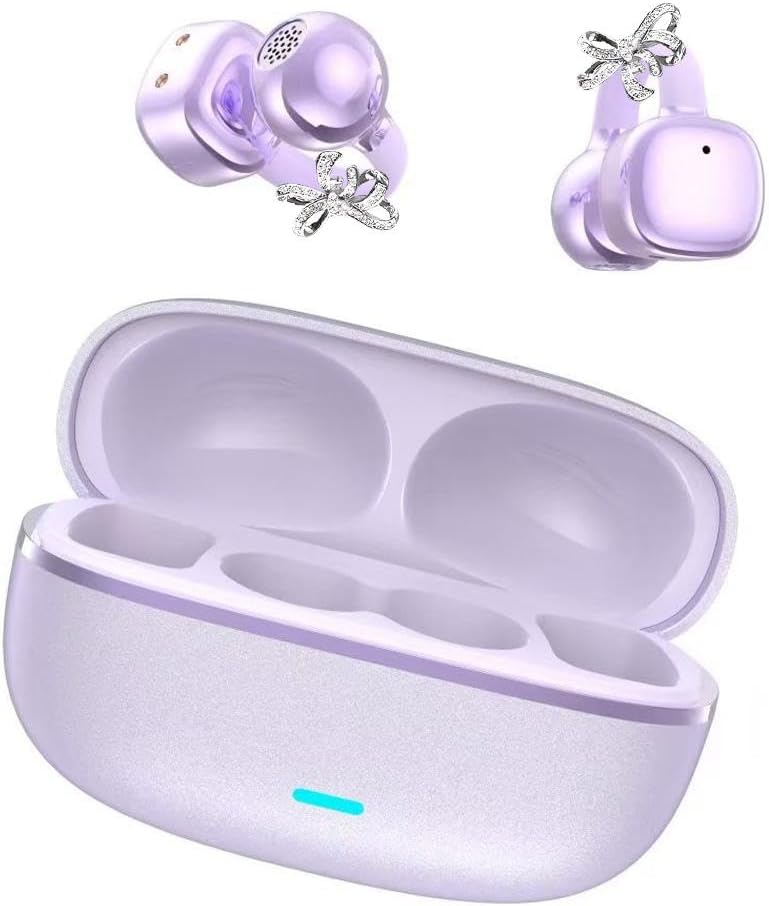🎧2026 New Clip-On Open-Ear Headphones – Wireless Bluetooth Earbuds with AI Noise Cancelling, Rhinestone Decor & Water Resistant