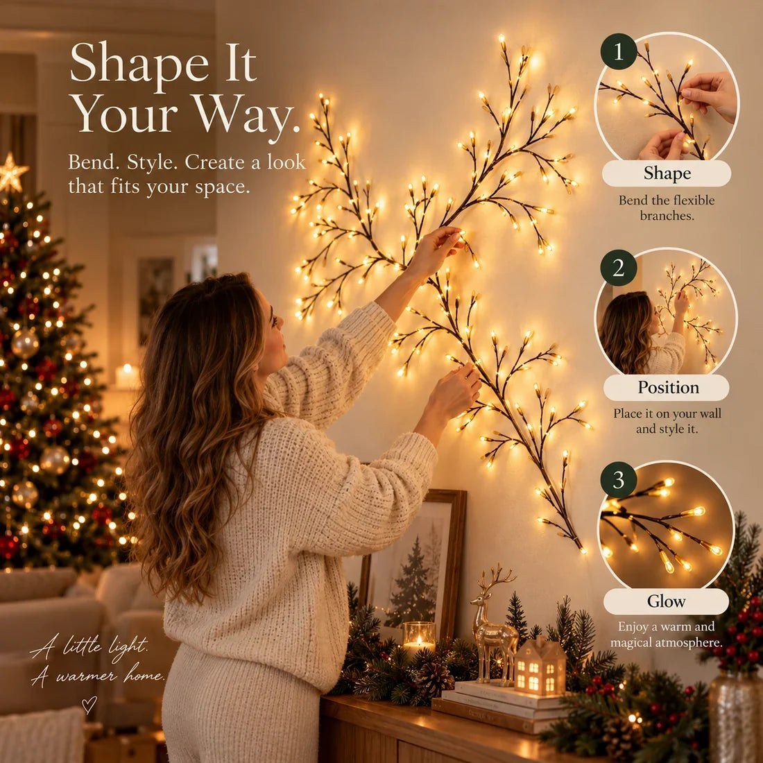 🔥Flexible LED Branch Lights | Remote-Controlled Holiday Wall Decor