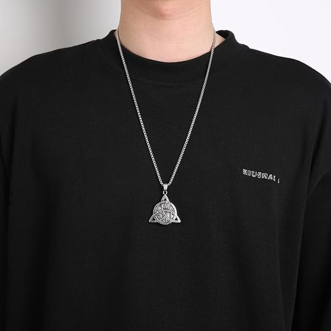 Double Sided Stainless Steel Triple Goddess Triquetra Necklace Celtic Knot Irish Christian Trinity Knot Pendant