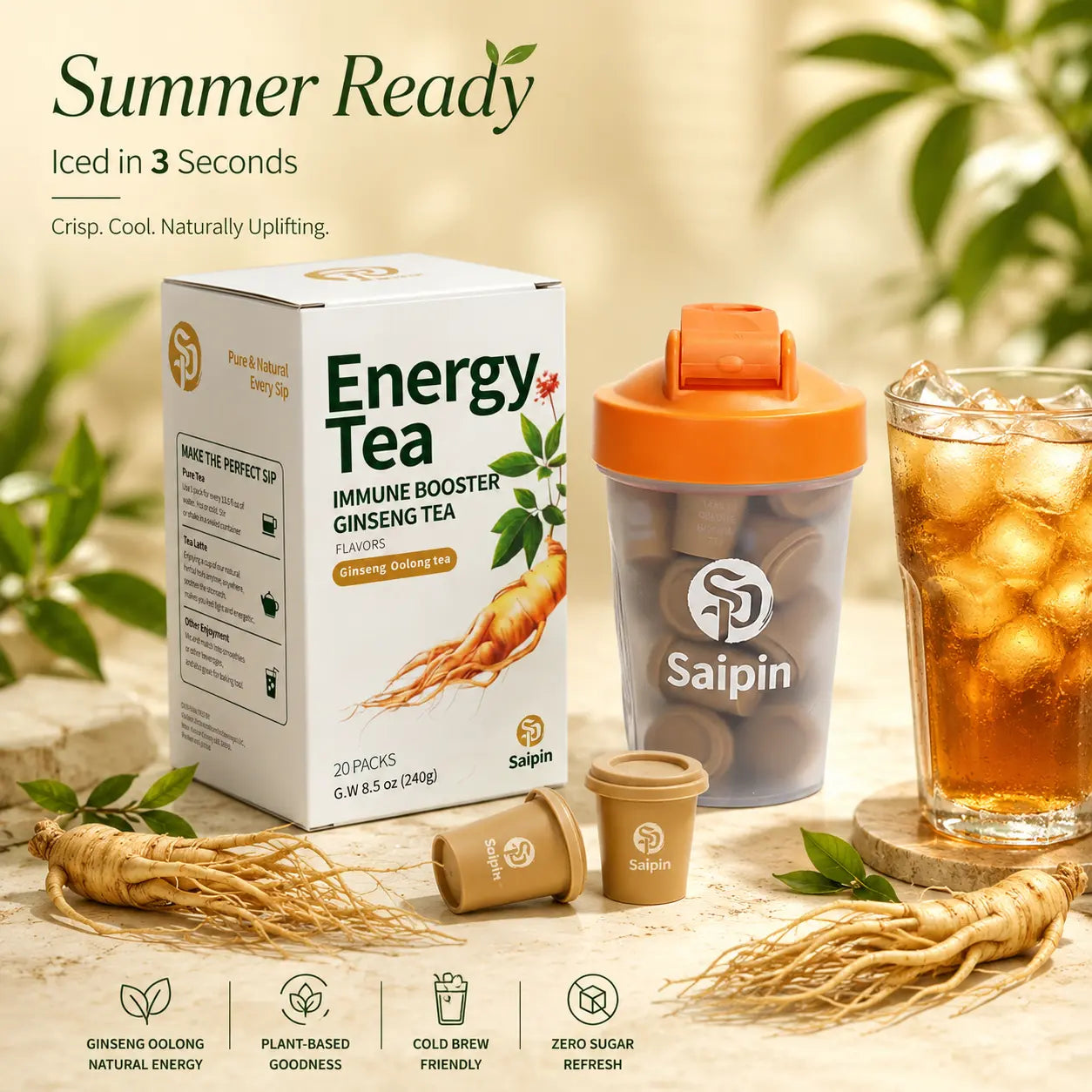 🔥【BOGO Deal】Loaded Tea Energy Drink Mix ，( Saipin FREE Shaker) No Sugar Clean Focus Calm Power for Work Gym On The Go，4X Active Power Healthy