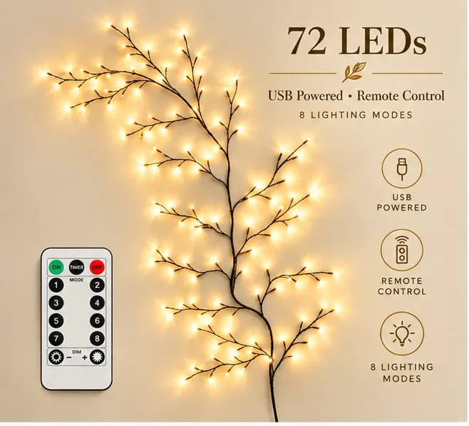 🔥Flexible LED Branch Lights | Remote-Controlled Holiday Wall Decor