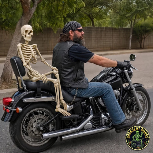 Backseat Bones Glow‑in‑the‑Dark Skeleton, Movable Joints Motorcycle Decor
