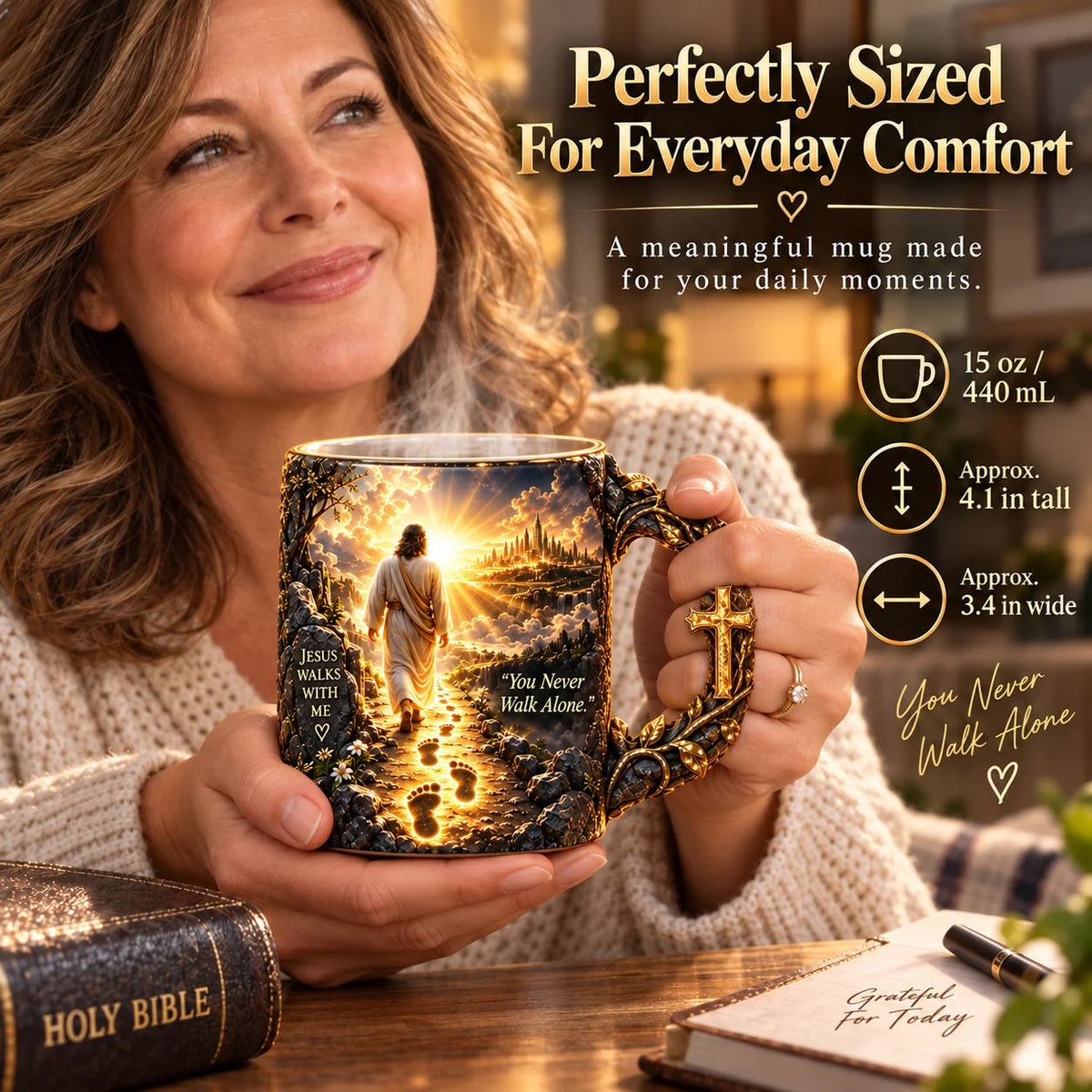 🔥Last Day 49% OFF♥✝️ Jesus Walks With Me – Heat-Reveal Faith Mug | You Are Never Alone