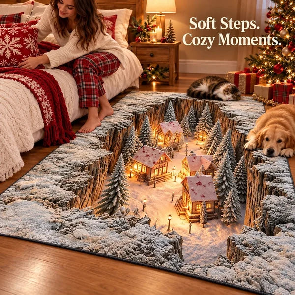 Optical Illusion Christmas Scene Rug | Bring A Hidden Winter Village To Your Floor
