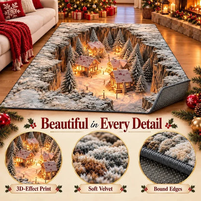 Optical Illusion Christmas Scene Rug | Bring A Hidden Winter Village To Your Floor