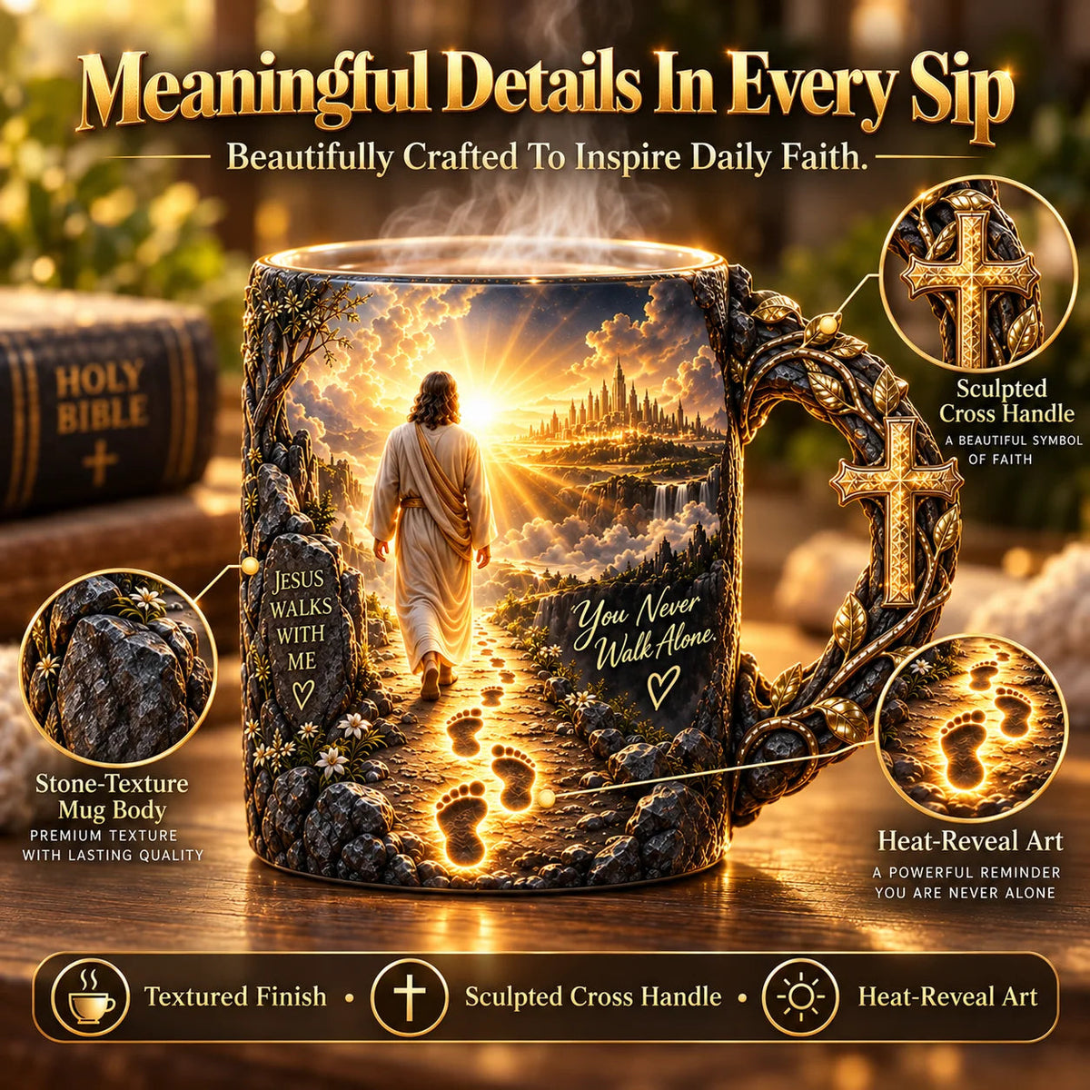 🔥Last Day 49% OFF♥✝️ Jesus Walks With Me – Heat-Reveal Faith Mug | You Are Never Alone