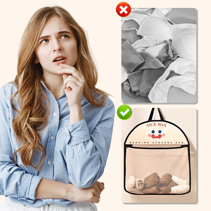 Multi-purpose storage bag with visible mesh for hanging.