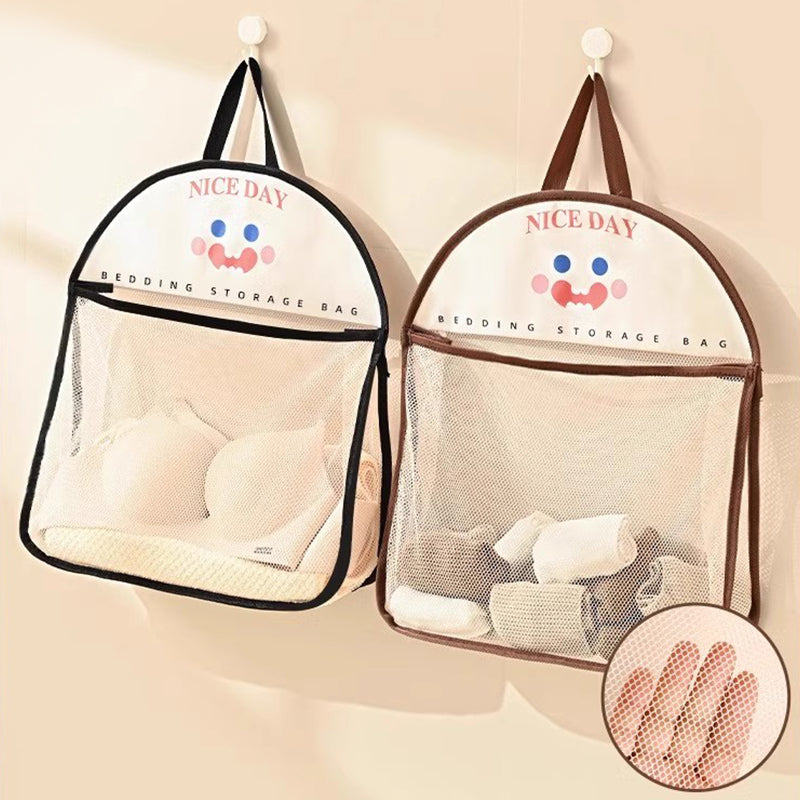 Multi-purpose storage bag with visible mesh for hanging.