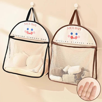 Multi-purpose storage bag with visible mesh for hanging.