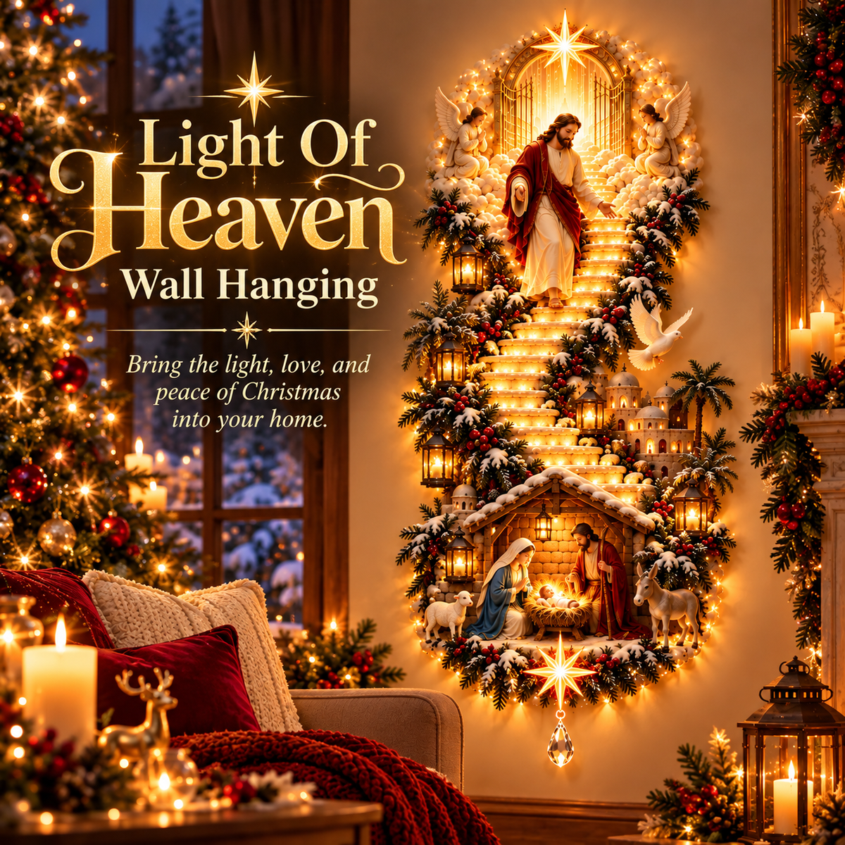 ✨ LAST DAY – 50% OFF! ✝️ Jesus Light Of Heaven Christmas Wall Hanging 🎄